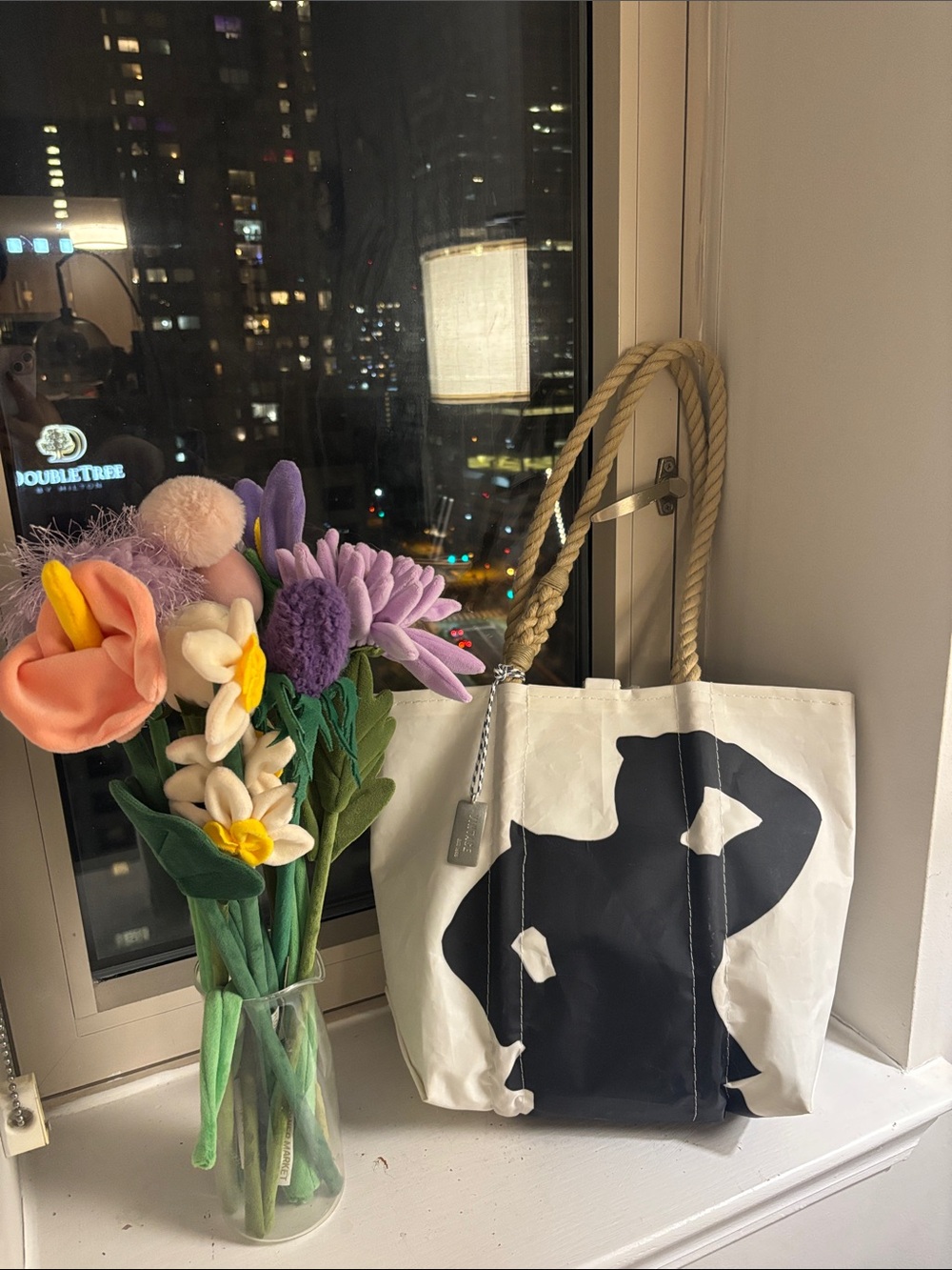 Made from Sails Tote with Black Silhouette and Rope Handles, unique design